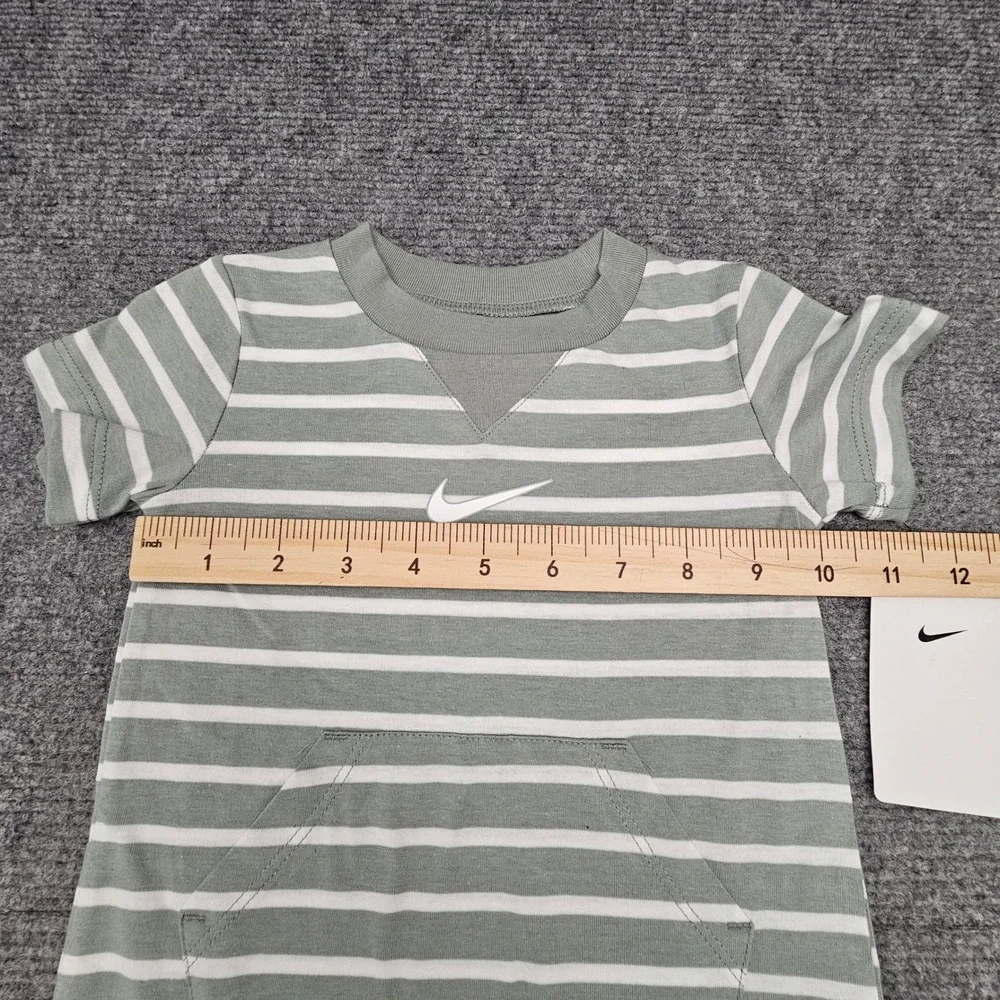 Nike Striped Romper Kids 12M Mica Green Short Sleeve Pocket One Piece NWT